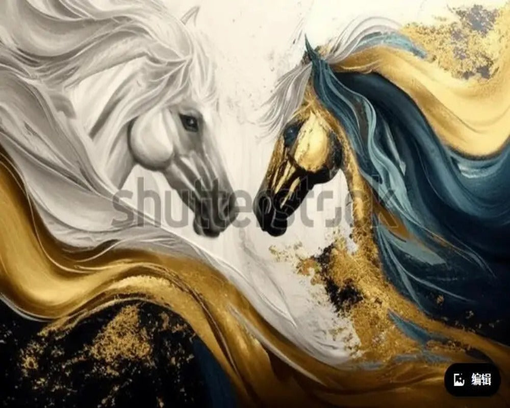 3D Wallpaper Artistic Horse Scenery with Gold Lines SKU# WAL0480